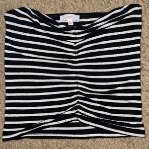 Black and White Stripped ruffled tube top